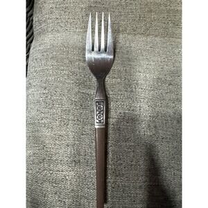 Ekco Eterna Stainless Steel Serving Fork Brown Handle Floral Scroll Vintage MCM